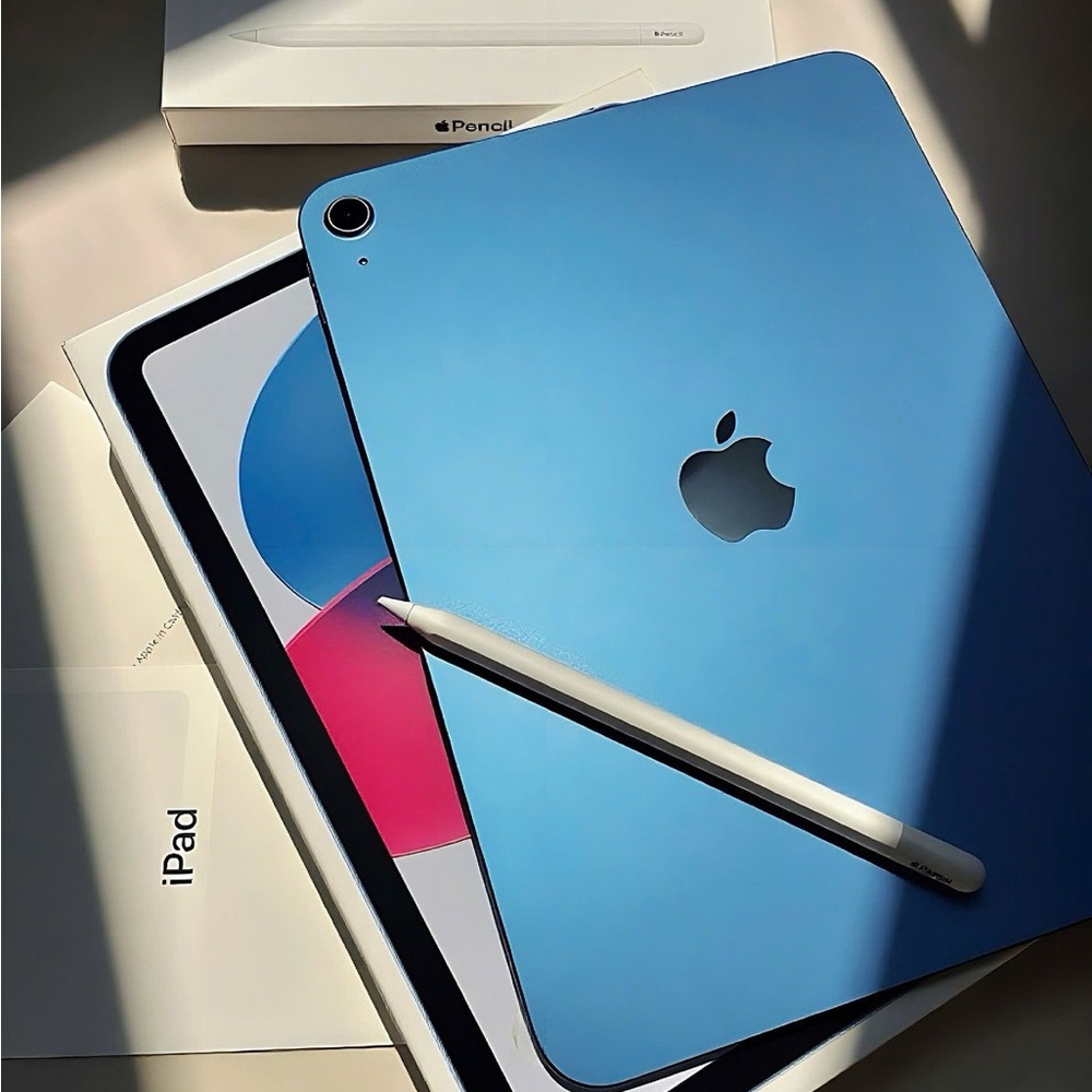 Apple iPad in Vibrant Blue with Pencil